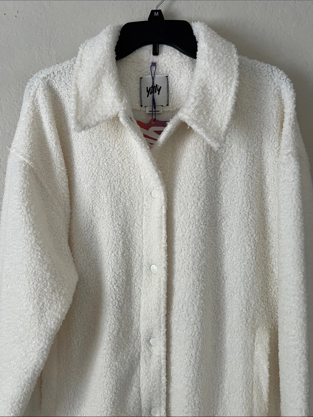 NWT YITTY  Sherpa Button-Front Teddy Shacket Baddie To The Bone (Cream) XL